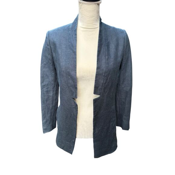 AYR The Coup Navy 100% Linen Notched Open Front Blazer Jacket - 0 - Picture 2 of 10